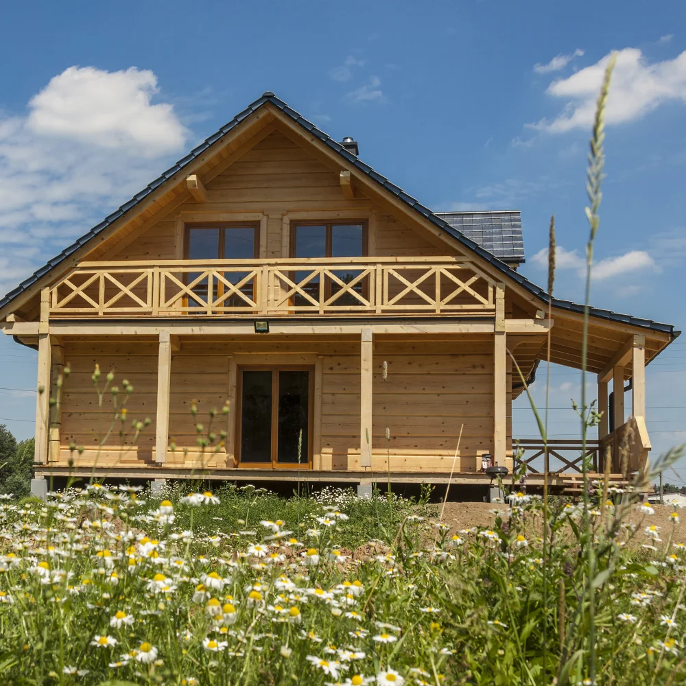 high quality longused life hot sell heavy steel structure wooden house  wood like grain prefab villa 3D design  resort hotel