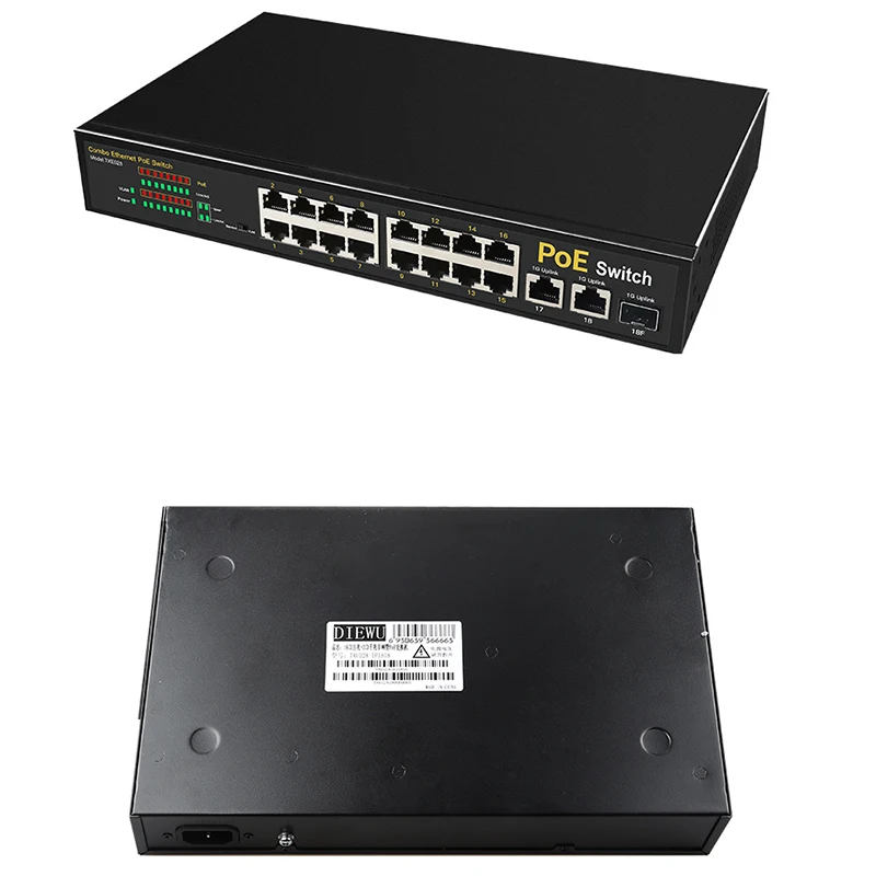  16 портов POE коммутатор 10/100 Мбит/с Ethernet-коммутатор 2 порта 10/100/1000 Мбит/с-умный