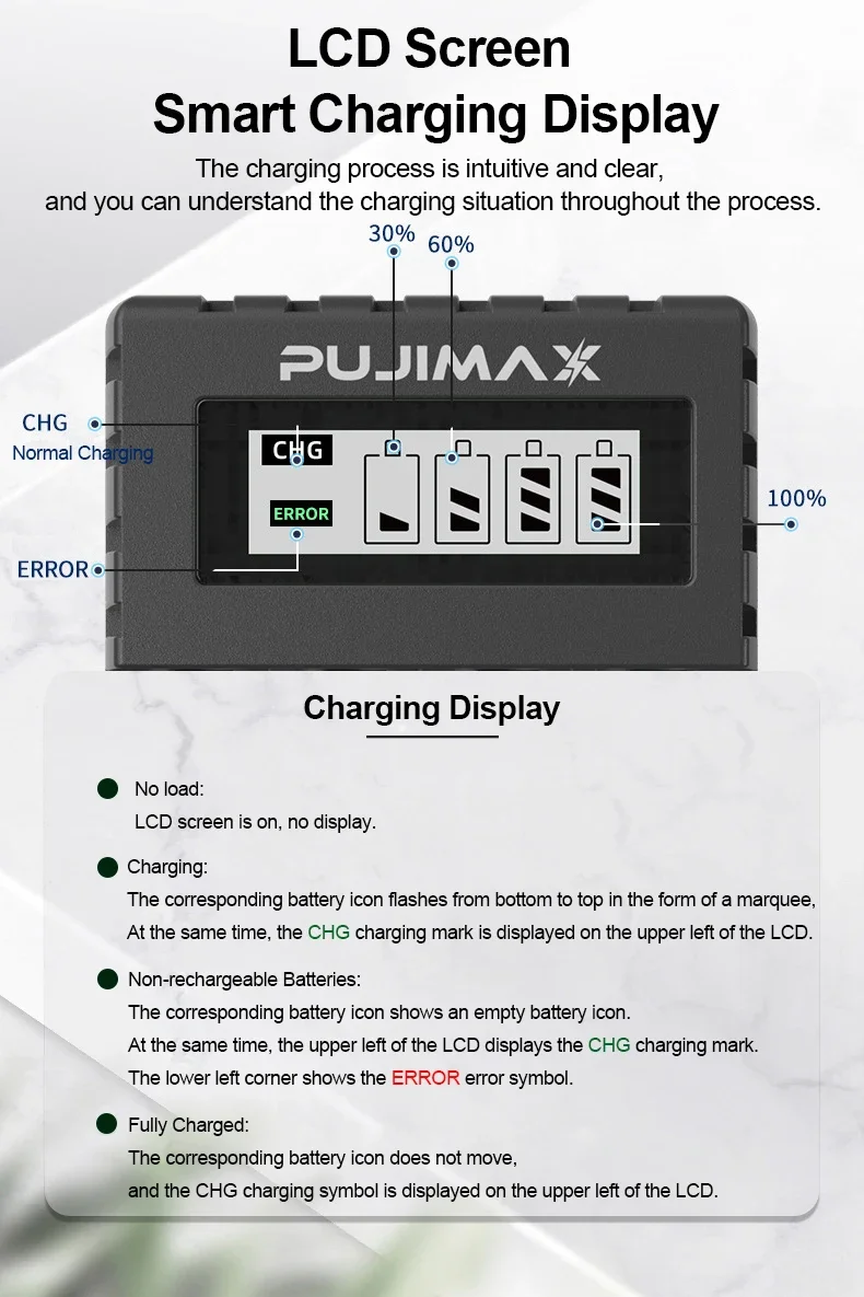 PUJIMAX rechargeable 4 slots aa lithium battery charger 1.5v li ion battery charger aa battery set with 8pcs 1.5v aa 3400mwh