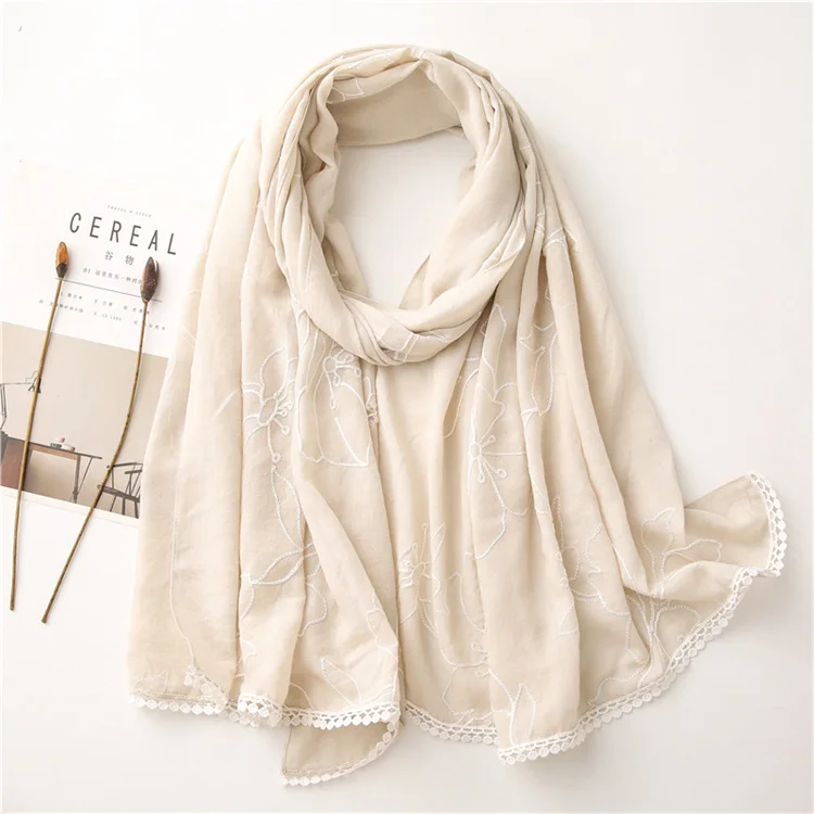 HEFT BOOOGE Warm Autumn Pure Color Embroidered Designer Scarf and Shawl