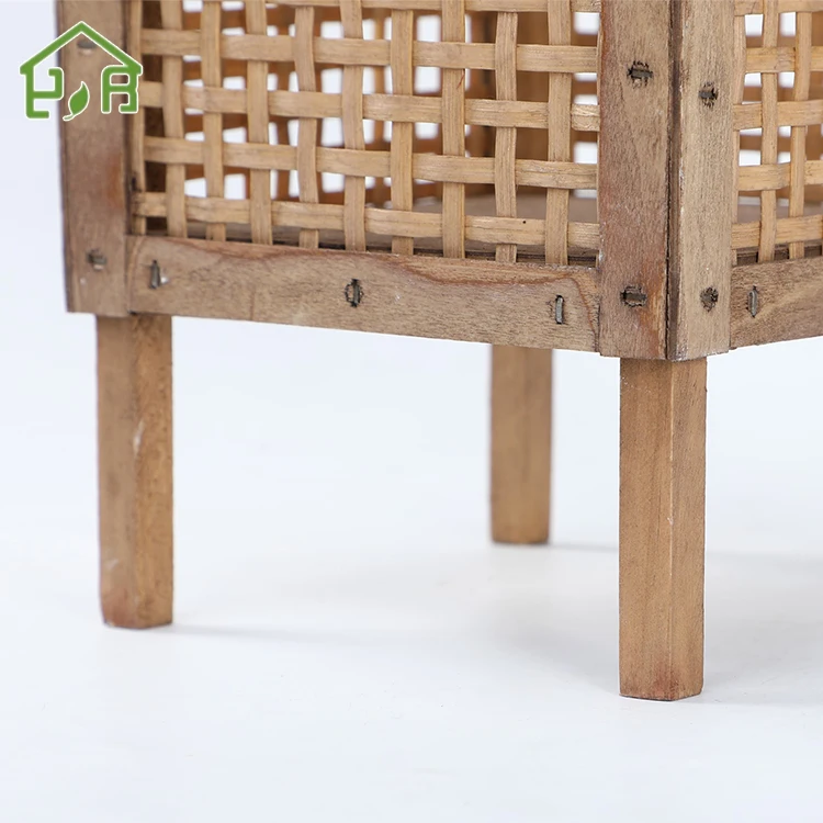 
Hand Weaving Rectangular New Design Wooden Lantern Candle Holder Bamboo Material Decorative Stand Wholesale 