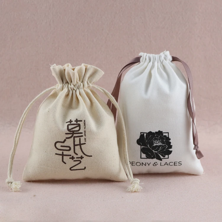 Eco-Friendly Drawstring Small Cotton Muslin Jewelry Bag Custom Logo Printing Organic Gift Packaging Muslin Pouch For Flower Tea