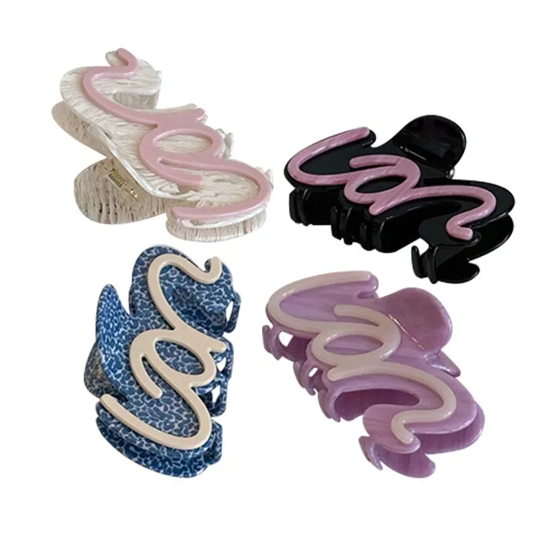 Модный короткий Волнистый зажим для когтей, фиолетовые, прозрачные, большие, в западном стиле, зажим для когтей