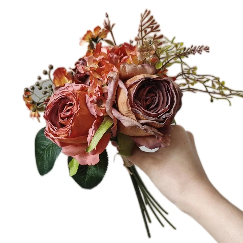 High quality silk rose flower wedding bridal plastic flower bouquet artificial flower