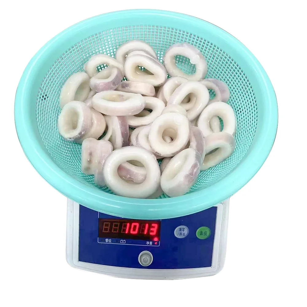 Frozen Seafood 65-75pcs/bag Peru Squid Ring With Skin 1kg/bag IQF OEM Frozen Ring Squid Skin On