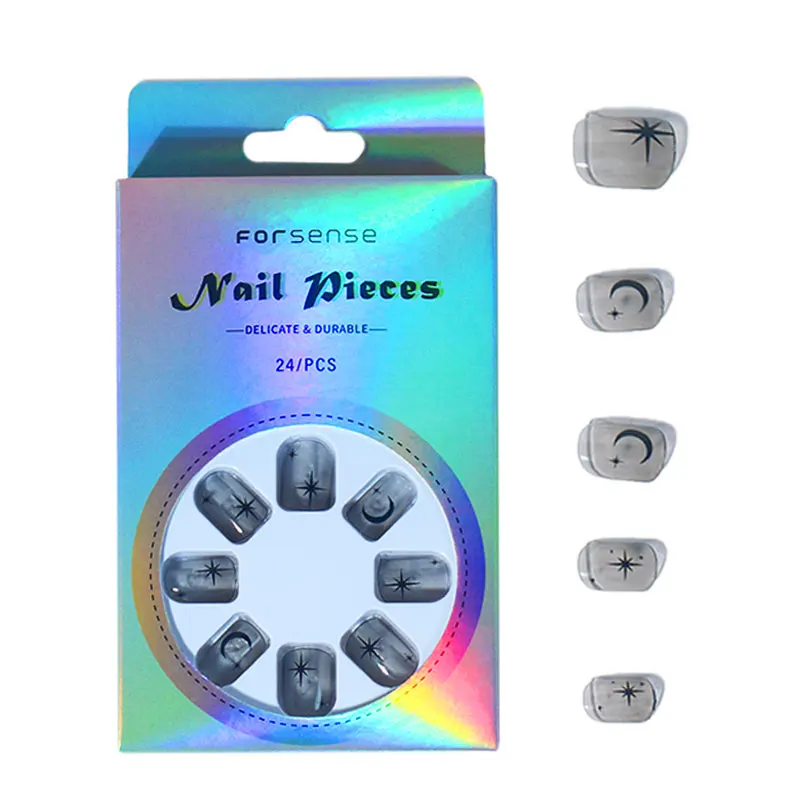 manufacturer wholesale acrylic moon star press on nails 24 pcs fake nail short square false nails presson artificial fingernails