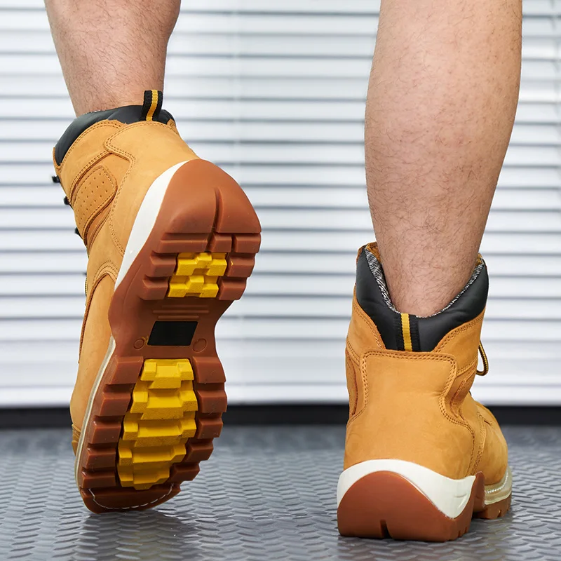 OEM Goodyear nubuck leather safety boot yellow ,  durable  industrial work boots men, heavy duty middle cut goodyear wook boots