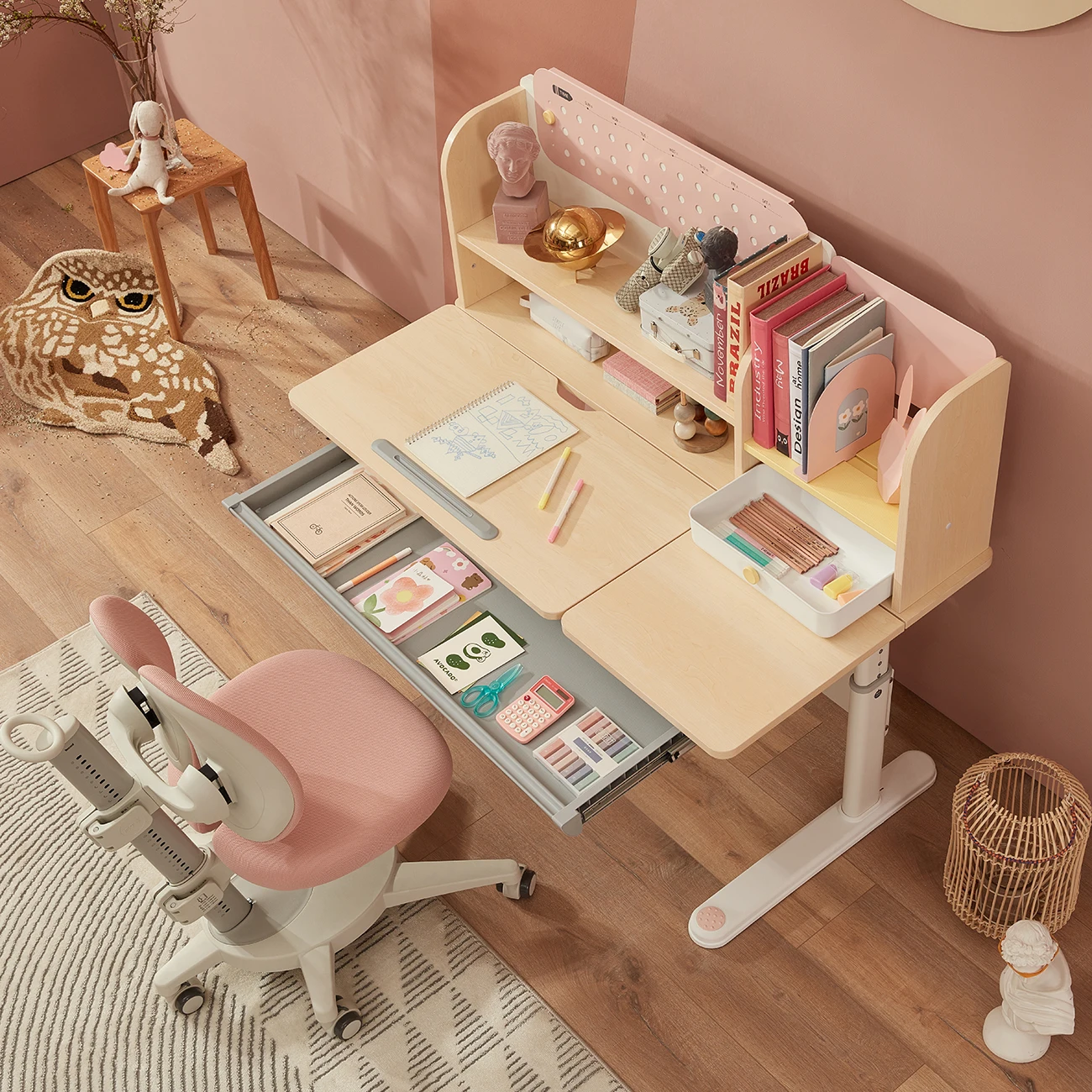 
2M2KIDS Ergonomic Adjustable Kids Study Chair and Table Solid Wood Table for Student Study Kids Learning Desk 