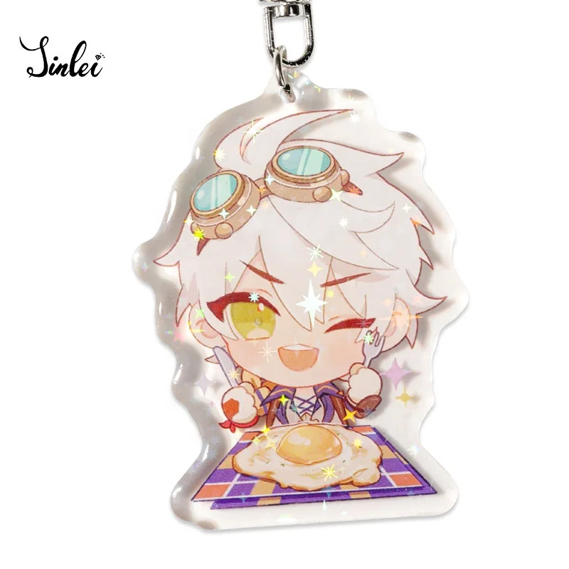 Jinlei double sided printing acrylic charm holographic acrylic keychain anime charms glitter epoxy clear epoxy custom keychain