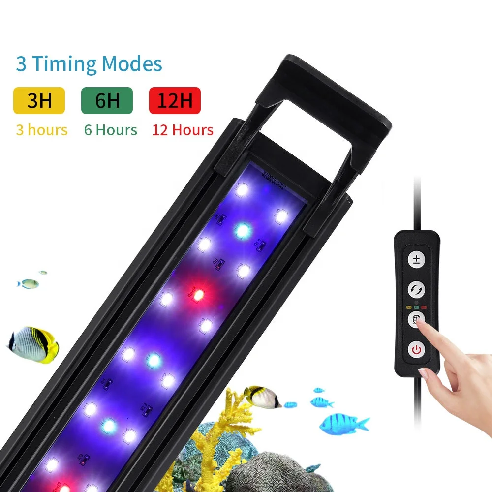 10w 14w 16w Aquarium Lamp 3 color brightness adjust fish tanks Timing Clip Light Aquatic plants Lighting Waterproof 20-56CM