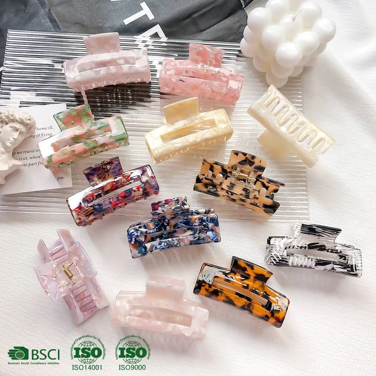 YJL 2024 Hot Sale Women Cellulose Acetate Hair Claw Clips Large Custom Rectangle Wholesale Acetate Hair Claw For Women