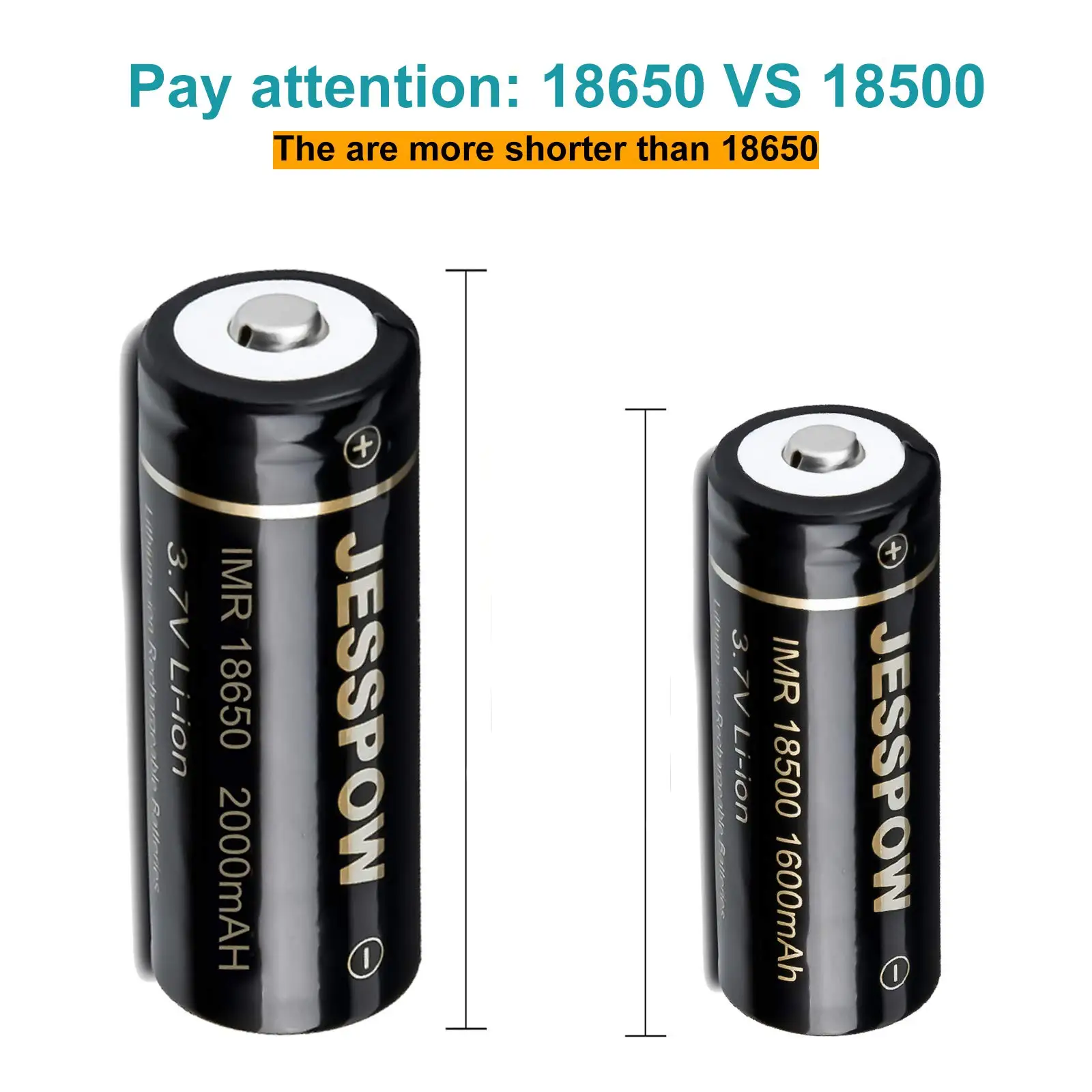 18500 Battery,  IMR 18500 Rechargeable Li-ion Battery 1600mAh 3.7V for Flashlight, Solar Garden Light and More