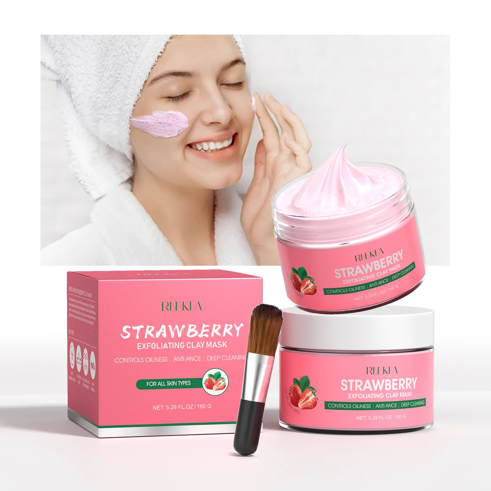 Private Label Hot selling Vitamin C Deep Cleanse Strawberry Bentonite Mud Jar Powder Turmeric Clay Face Facial Mask