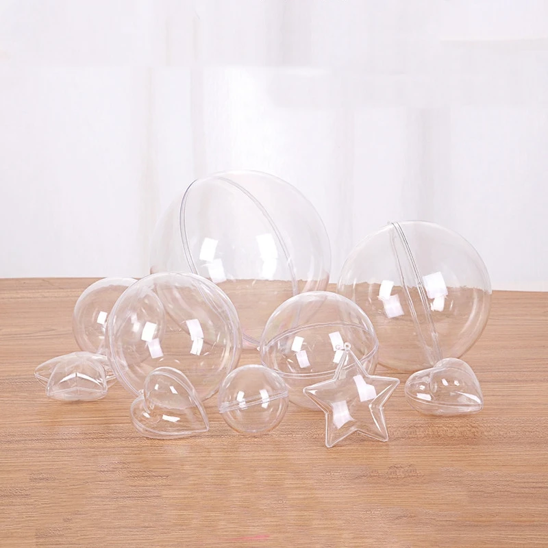 30mm to 300mm Round heart and star shapes PS transparent christmas espheres hollow acrylic terrarium balls