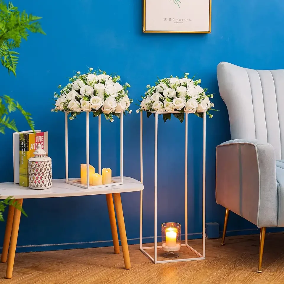 2 Pcs Metal Flower Stand Column Vases Wedding Centerpieces for Tables Gold Tall Floor Vase for Wedding Decorations