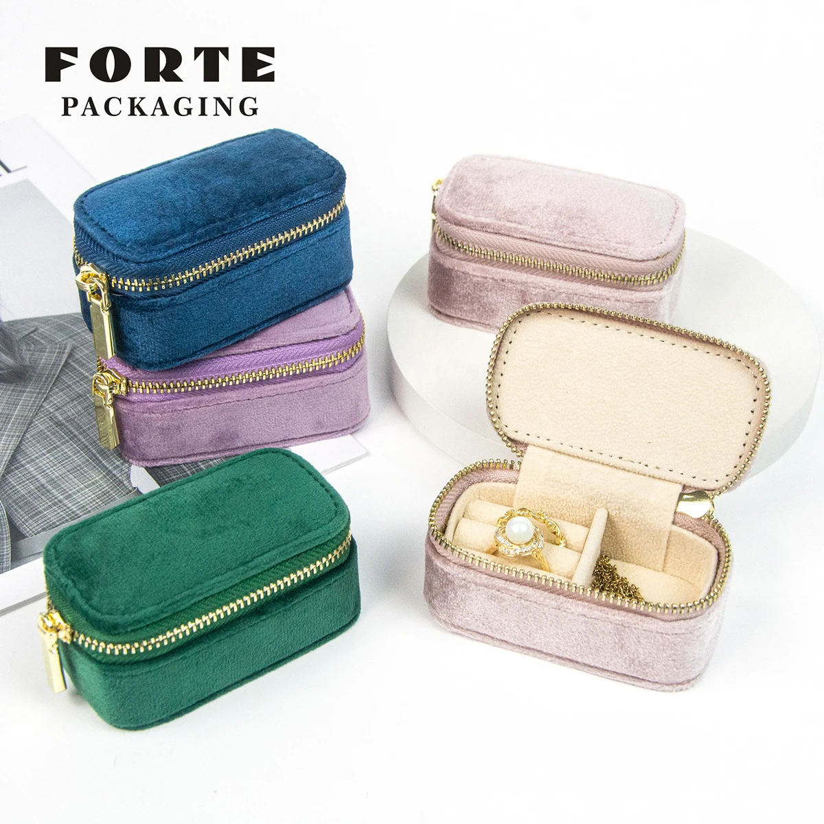 Forte Mini Size borsa di velluto Zip Jewelry Storage Bag Logo Bag For Jewelry For storage