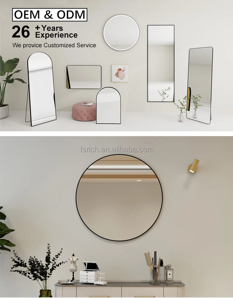 Wholesale Matte Black Aluminum Metal Frame 50 60 70 80Cm Toilet Mirror Bathroom Vanity Round Wall Mounted Bathroom Mirror