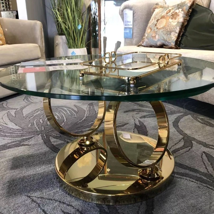2023 newly arrival home use stainless steel legs gold coffee table