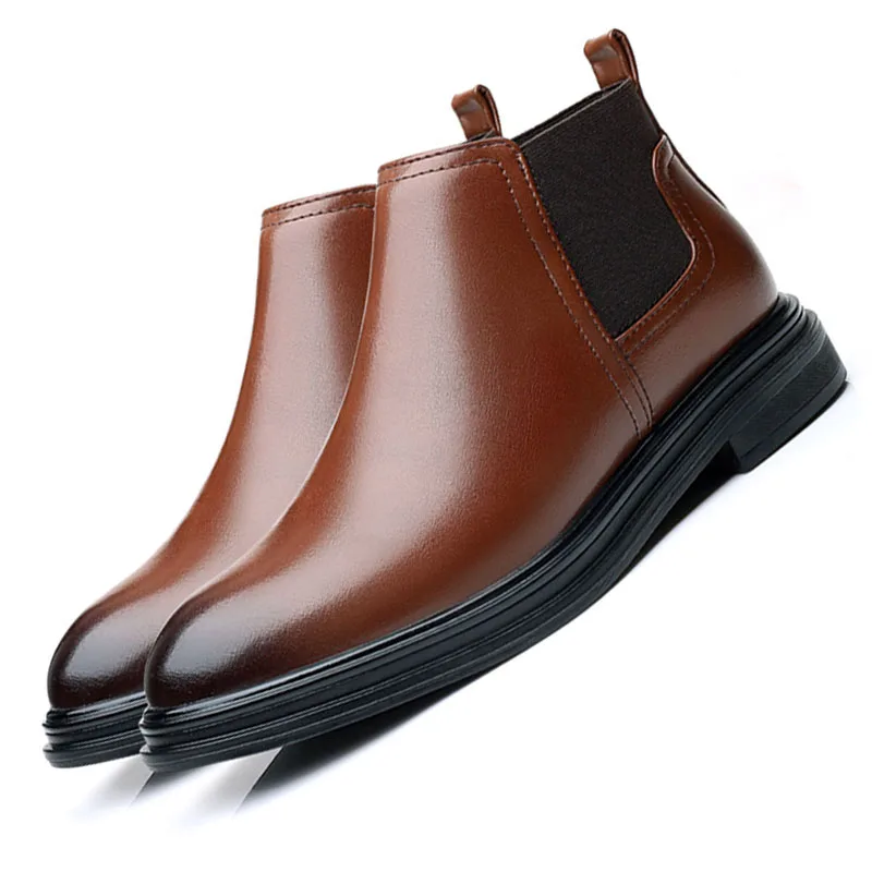 
2021 new made in China mens Ankle boots custom genuine leather high sole rubber brown chelsea boots men 