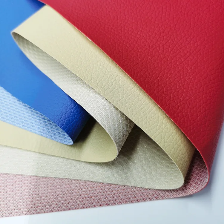 Free Sample Price 0.7 mm Mesh Back Embossed Litchi Vinyl Fabric PVC Synthetic Leather for Bags Car Seat Sofa Notebook