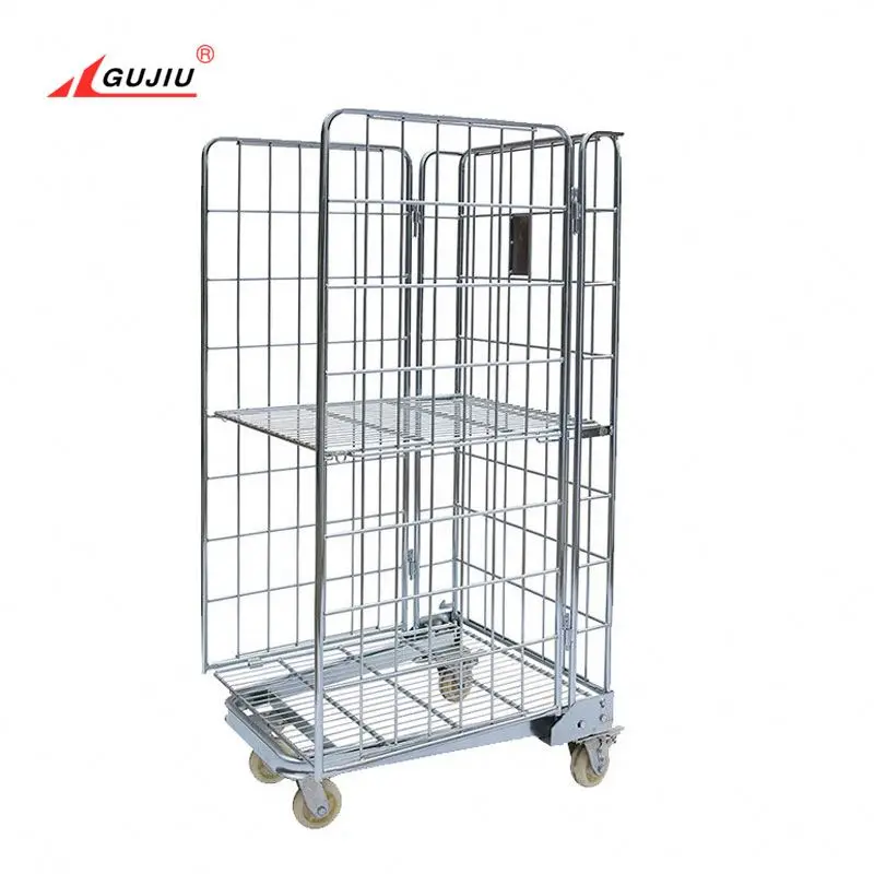 Storage Metal Folding Cargo Pallet Transport Roller Wire Multi-Function Folding Industrial Transport Trolley