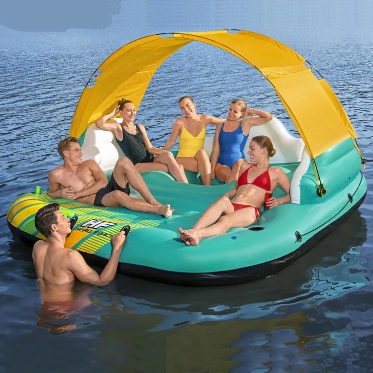 Best High quality 6 person Inflatable beach floating party island Sunny lounge custom floating mat for pool