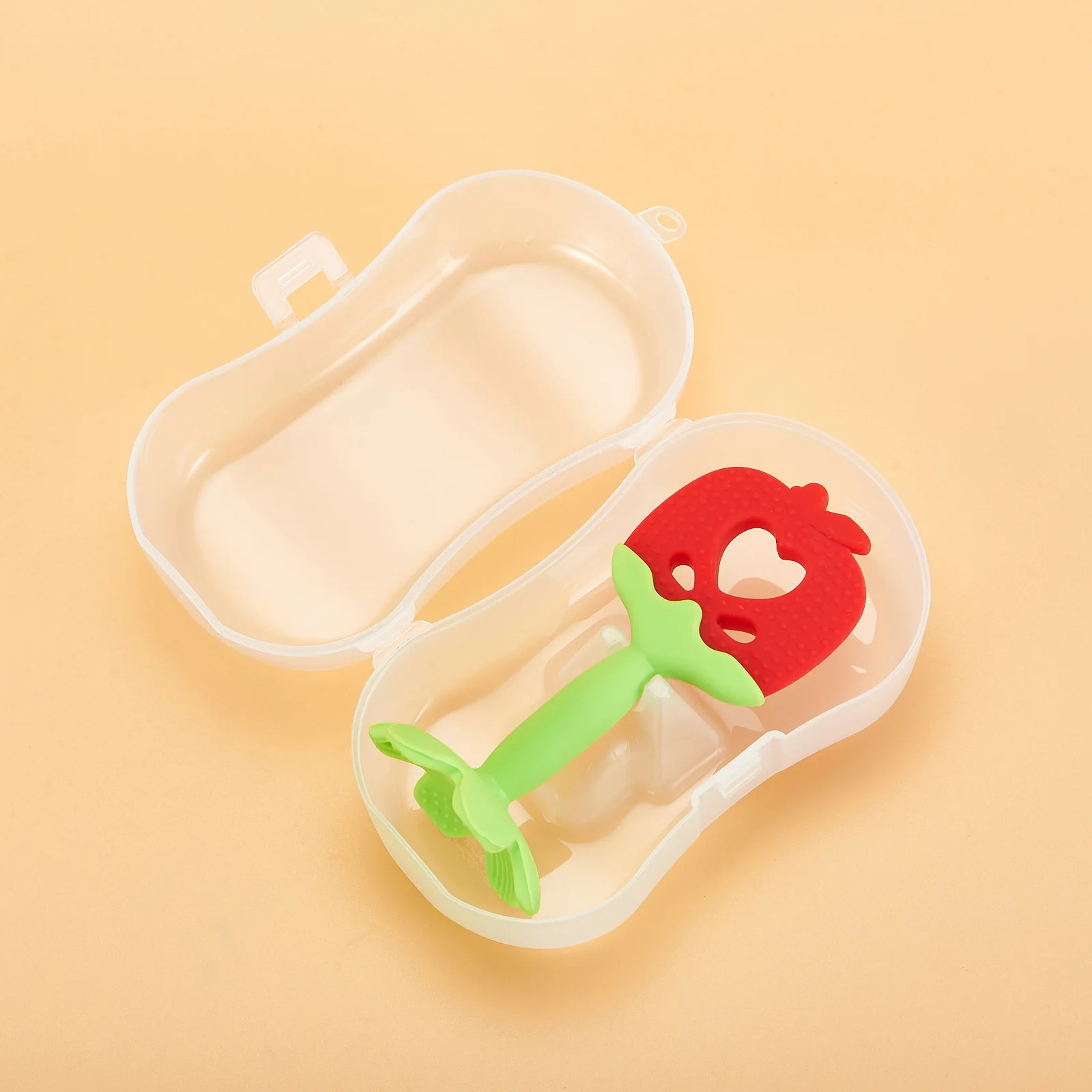 Baby Teether Baby Molar Stick Fruit Shaped Safe Silicone Chewing Teether Gift Storage Box