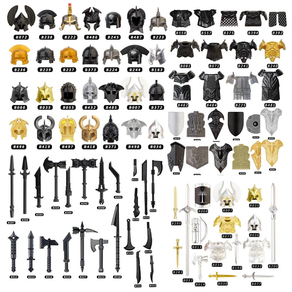 MMedieval soldier armor sword cloak shield flag weapon Knight military Army building block sets accessories toys kid