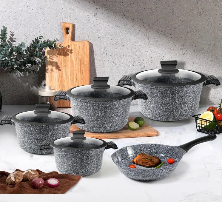 17pcs Big Casserole cookware gas bottom non stick ceramic marble  nonstick coating cookware sets