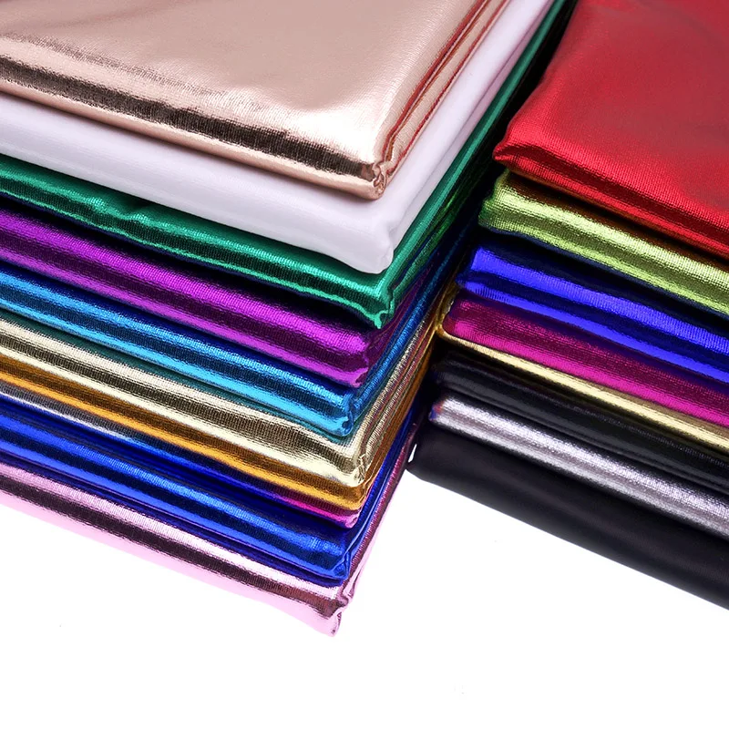 Spandex Material PU glossy leather fabric Stretch Shiny Gold Foil bronzing Fabric for stage cosplay costume Dress