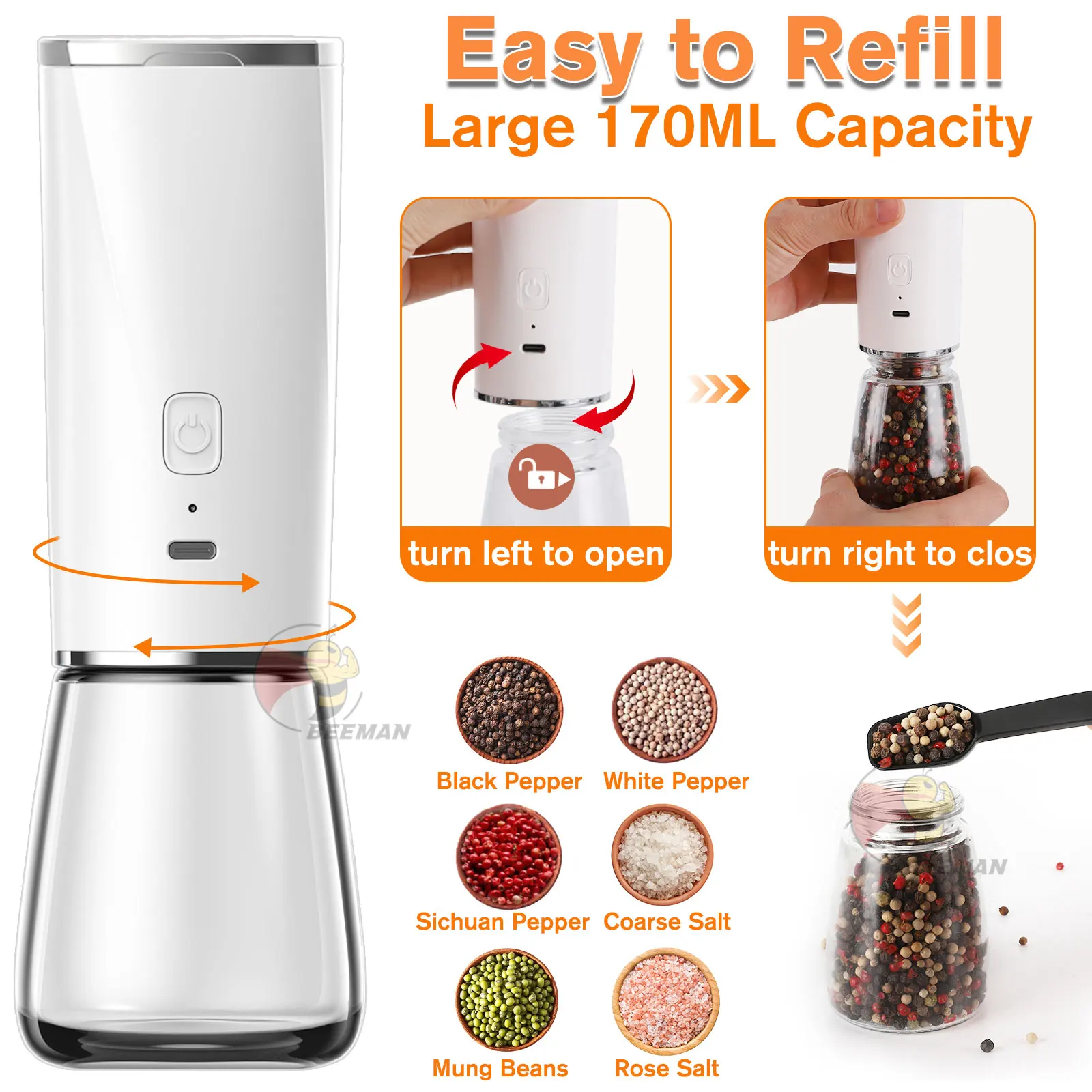 Beeman новый патентный дизайн стильная кухонная утварь украшение специи соль перца тряска дробилка набор мельницы