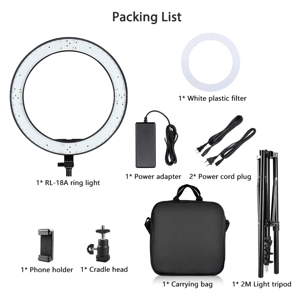 Travor RL-18A Rohs Certification Fill Lamp 18 Inch Led Selfie Ring Light Kit with Tripod Stand and Phone Holder for Video