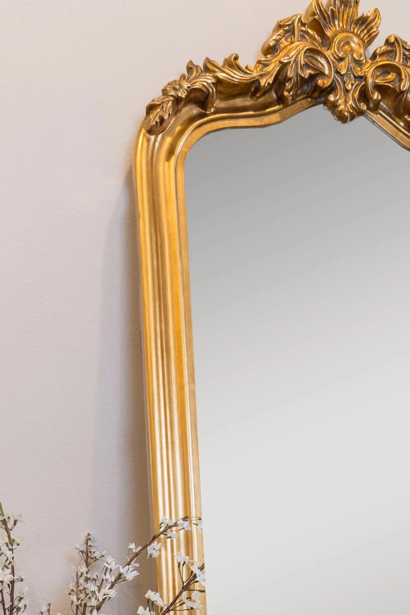 Baroque frame Arched Wooden Antique Gold Full Length Leaner Floor Dressing Mirror