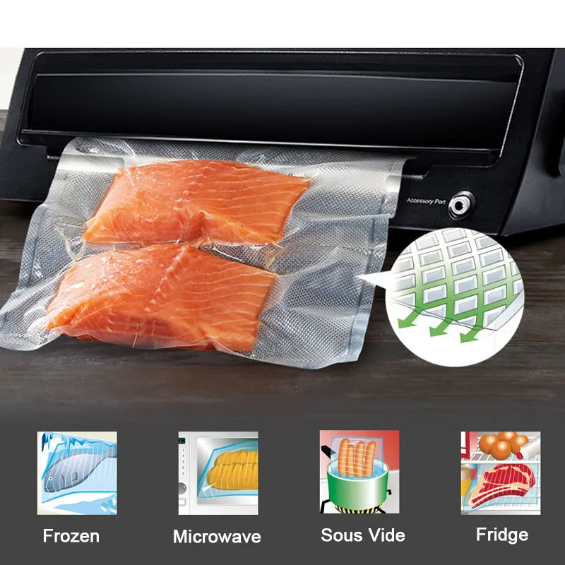20*30cm Rice Packaging Stock PA PE Fruits Vegetables Sea Food Meat Pork Storage Embossed Vacuum Bag