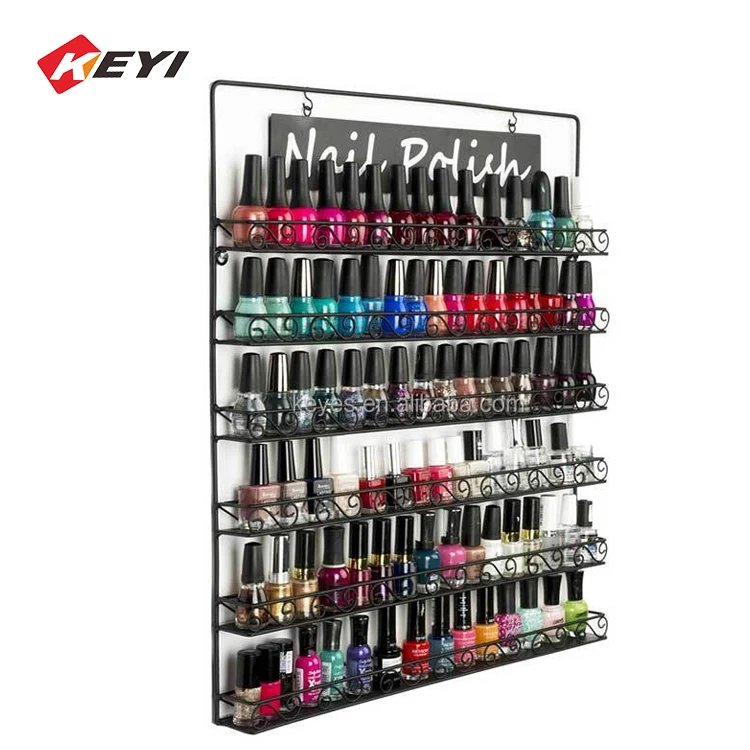 Customized Nail salon black iron wire display rack wall mounted metal nail polish display stand holder