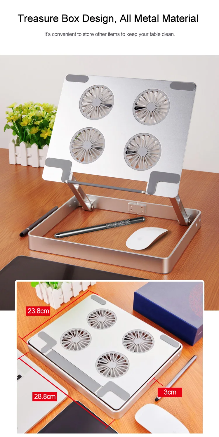 Universal Adjustable Bracket Vertical Laptop Stand With Multifunctional Storage And 2 Cooling Fans