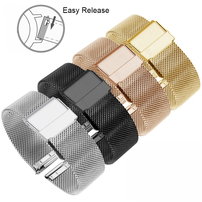 
10/12/14/16/18/19/20/21/22/24mm High Quality Milanese Strap Easy Opening Quick Release Stainless Steel Watch Mesh Band 