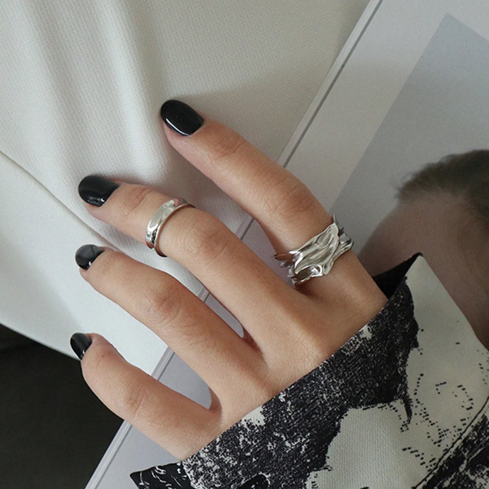 Women 18k Gold Plated 925 Sterling Silver Chunky Rings Irregular Pleated Texture Open Adjustable Ring Jewelry Ready To Ship