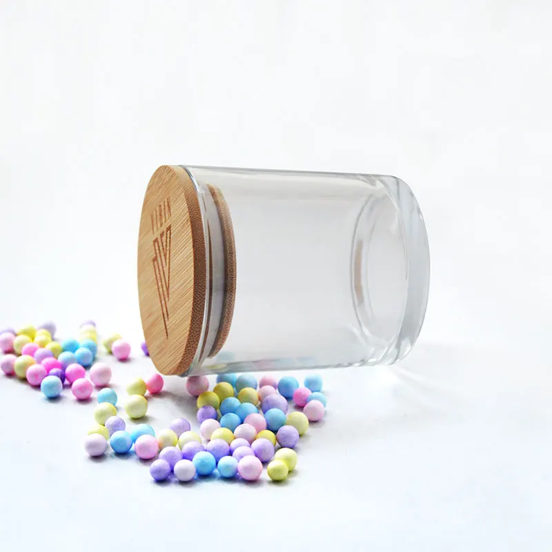 glass container candles 8oz bulk empty clear glass candle container with bamboo wood zinc alloy lid