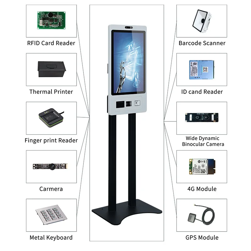 21.5 27 inch PCAP Touchscreen Kiosk for Self Service Ordering Payment Wall Mount Floor Standing Fast Food Restaurant Kiosk