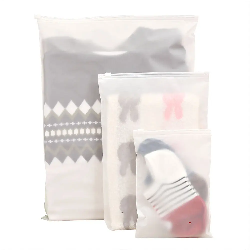 Custom Printed Black Frosted Zipper Bag Reusable Zip Lock Garment Bag Transparent T-shirt Packaging Bags For Clothing