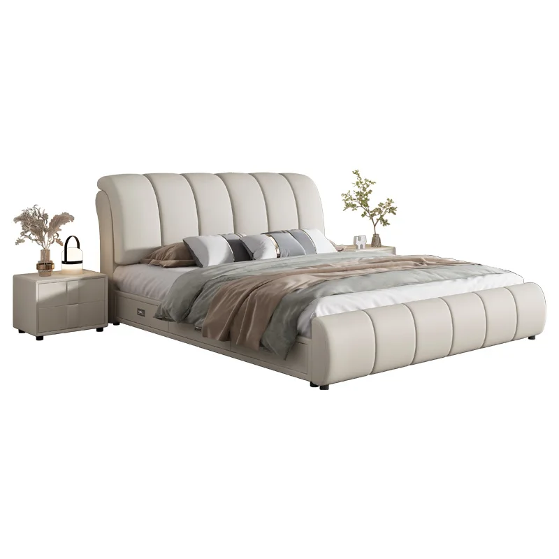 Modern style home furniture minimalist design bedroom high quality durable luxury  solid wood headboard bed with storage