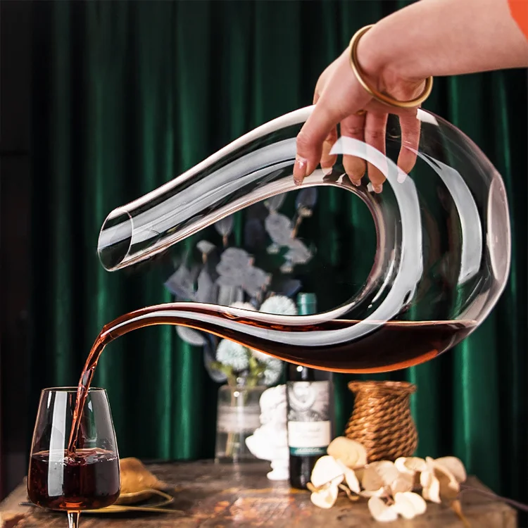 European crystal glass wine dispenser red wine flask wineware wholesale Custom Cheap U-shaped decanter