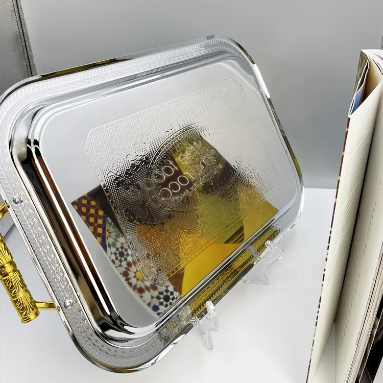 Metal Gold Mirror Tray Square Luxury Arabic Tray for Tea Food Dessert Chocolate Serving Decorative Trays Home Decor