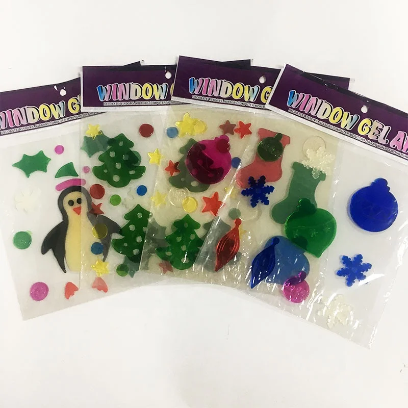 Reusable Cartoon Decorative Glass Jelly Gel Frosted fridge Stickers christmas jelly windows stickers