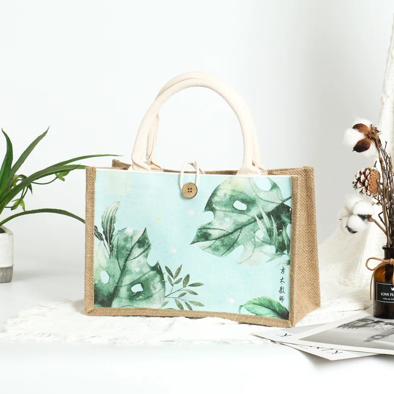 factory direct customized logo print eco friendly recyclable promotional laminated large capacity jute tote shopping bag