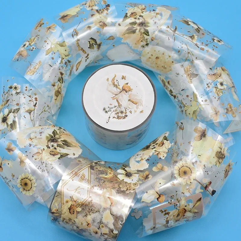 New design product waterproof pet scrapbooking transparent tape painting floral month date washi tape set