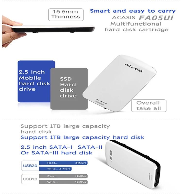 Пластиковый внешний жесткий диск Acasis 2 5 дюйма с USB 0 на SATA для удобства