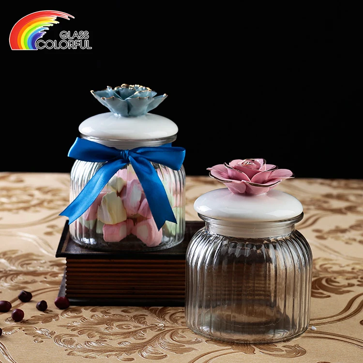 Wholesale food kitchen round jar set storage bottles & jars with flower lid