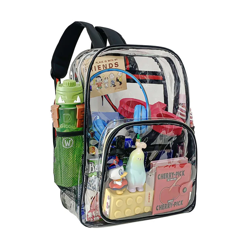 2024 New Unisex Customised School Bags Cute Pink Travel Shoulder Bagpack Transparent PVC Clear Backpacks For Students Boys Girls